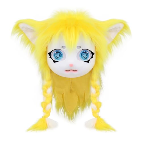 hbbhml Pelzige Tierkopf Maske Zöpfe Pelzanzug Halloween Maskerade Partys Cosplay Kostüm Kopfbedeckung hbbhml Pelzige Tierkopf Maske Zöpfe Pelzanzug Halloween Maskerade Partys Cosplay Kostüm Kopfbedeckung von hbbhml