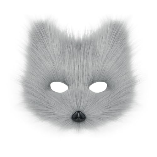 hbbhml Tier Fuchs Wolf Maske Halloween Party Cosplay Kostüme Requisiten Plüsch Katze Halbes Gesicht Masken Karneval Weihnachten Maskerade von hbbhml