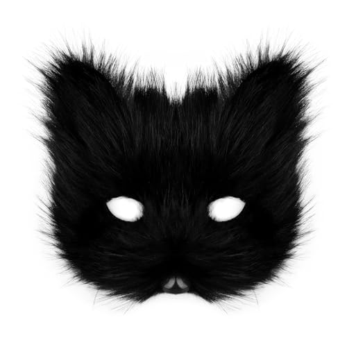 hbbhml Tier Fuchs Wolf Maske Halloween Party Cosplay Kostüme Requisiten Plüsch Katze Halbes Gesicht Masken Karneval Weihnachten Maskerade von hbbhml