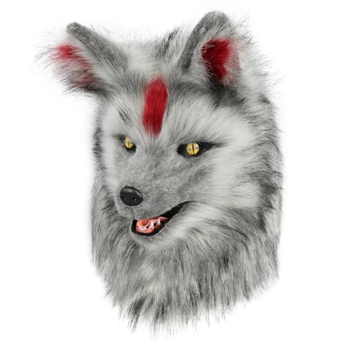 hbbhml Wolf Hundekopf Maske Plüsch Kunstfell Kostüm Cosplay Zubehör für Halloween Weihnachtsfeier hbbhml Wolf Hundekopf Maske Plüsch Kunstfell Kostüm Cosplay Zubehör für Halloween Weihnachtsfeier von hbbhml
