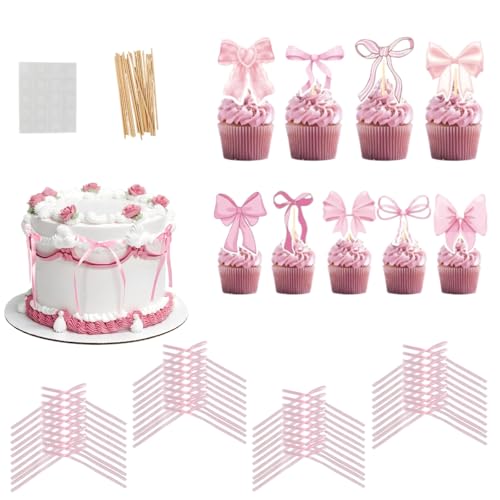 58 Stück Torten Deko, Tortendeko mit Rosa Schleifen, Cupcake-Topper für Geburtstag, Hochzeit, Babyparty, 40 Bänder + 18 Karten, für Basteln, Geschenk Deko 58 Stück Torten Deko, Tortendeko mit Rosa Schleifen, Cupcake-Topper für Geburtstag, Hochzeit, Babyparty, 40 Bänder + 18 Karten, für Basteln, Geschenk Deko von heavenlife