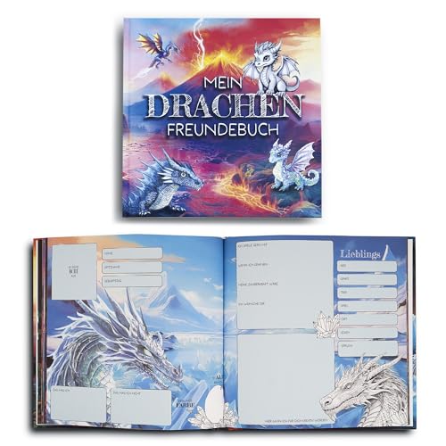 „Mein Drachen Freundebuch“ Ausfüllbuch für Jungen und Mädchen – Freundschaftsbuch für Kindergarten oder Grundschule - Geschenk zur Einschulung - Schulfreundebuch zum Ausfüllen im Drachen Design von heimARThafen