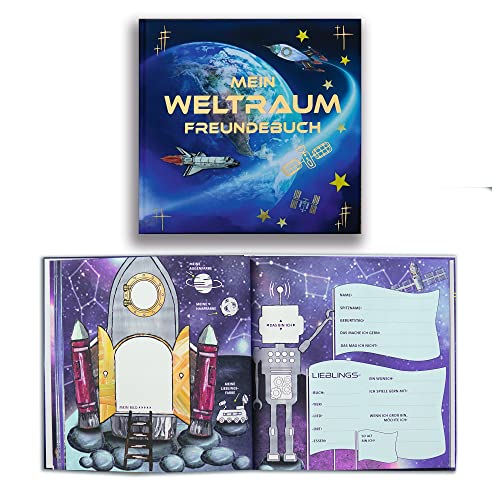 „Mein Weltraum Freundebuch“ Ausfüllbuch für Jungen und Mädchen – Freundschaftsbuch für Kindergarten oder Grundschule - Geschenk zur Einschulung - Schulfreundebuch zum Ausfüllen im Weltall Design von heimarthafen