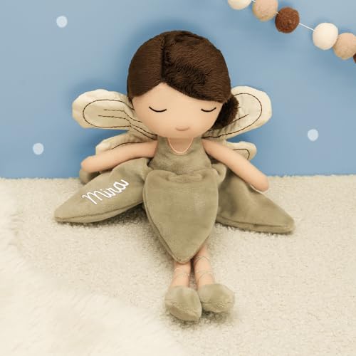Personalisierte Kuschelfee Kuscheltier Stofftier Stoffpuppe von Jollein – weich, leicht & Geschenk zur Geburt Taufe Weihnachten – optional mit Namen personalisierbar - für Jungen Mädchen (Fee Livia) von hellomini
