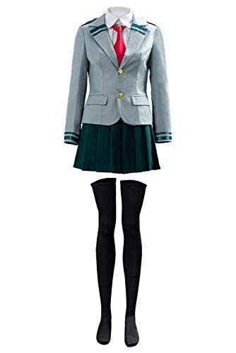 Damen Cosplay Kostüm Anzug Shirt Skirt Outfits Asui Tsuyu Ochaco Uraraka U.A. Schuluniform (S, Grau) von helymore