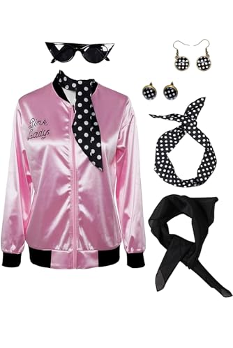 helymore Damen Kostüm 50er-Jahre Kostüm Satin Jacke mit Halstuch Vogel Danny Halloween Kostüm, Größe XL helymore Damen Kostüm 50er-Jahre Kostüm Satin Jacke mit Halstuch Vogel Danny Halloween Kostüm, Größe XL von helymore