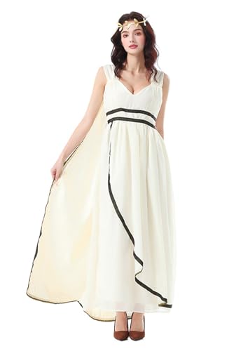 helymore Griechische Göttin Kostüm V-Ausschnitt ärmellose Mantel Kleid Kostüm Volles Set Halloween Karneval Party Cosplay Kostüm Damen (Beige, S) von helymore