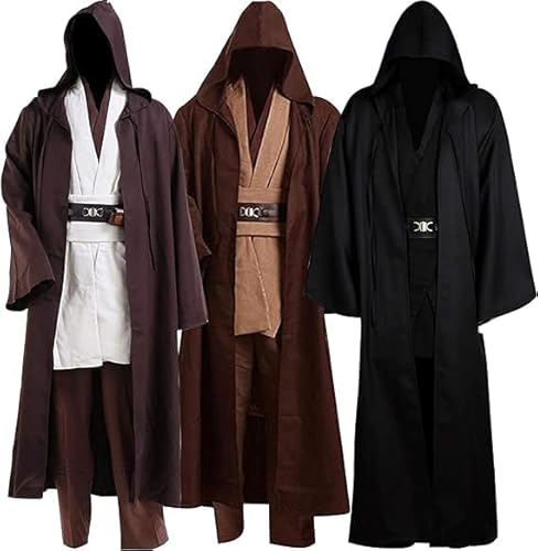 helymore Herren Jedi Kostüm Cosplay Robe Tunika Mit Kapuze Uniform Erwachsene Medieval Wars Ritter Kleidung Halloween Cosplay Party Kostüm Full Set, 3XL von helymore