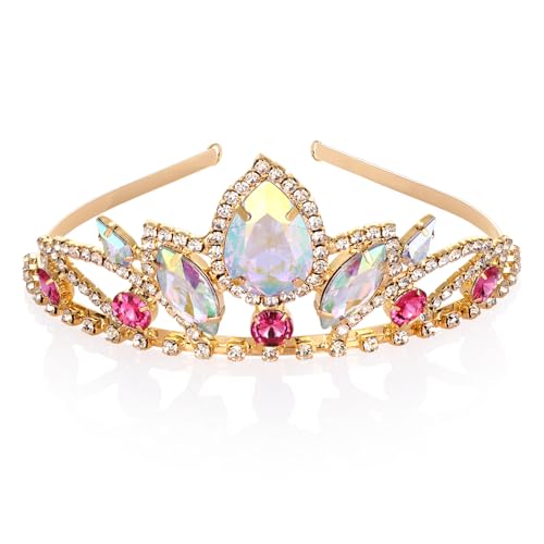 hengkaixuan Aurora Borealis Strass Krone Hübsche Rapunzel Tiara Glitzernde Gold Tiara Krone Weihnachten Halloween Cosplay Tangled Kostüm Süßes Geschenk für Mädchen Cake Topper Krone von hengkaixuan