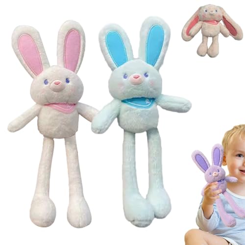 Pull up Rabbit Plush Toys, 12" Easter Pull-Out Funny Rabbit Plush Keychain, Stress Relief Soft Stuffed Bunny Toy Pendant for Birthdays & Easter (White+Blue) von heofonm