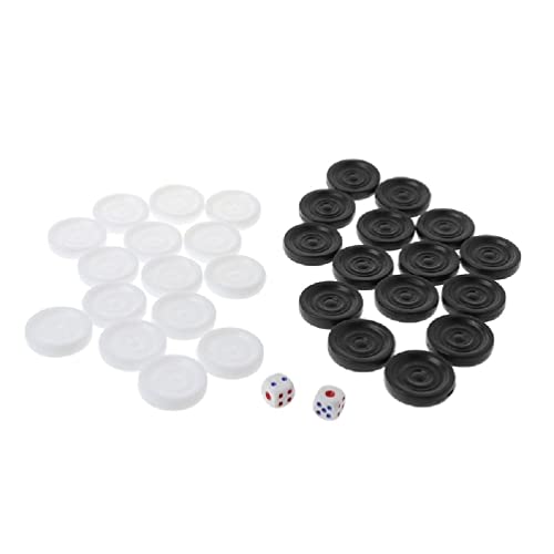 Backgammon-Stücke, 35 mm, Kunststoff, Schwarz / Weiß, 32 Stück von hero-s