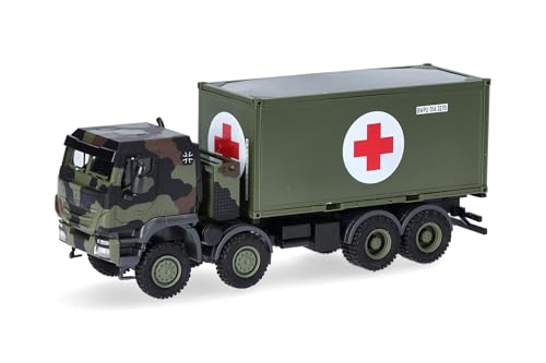 Herpa LKW Modell Iveco Trakker 8x8 mit 20 ft. Container Bundeswehr/Rotes Kreuz, Miniatur im Maßstab 1:87, Sammlerstück, Made in Germany, Kunststoff von herpa