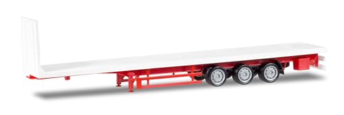 Herpa LKW Modell Lowliner-Flachbett-Auflieger 3-achs, weiß, Miniatur im Maßstab 1:87, Sammlerstück, Made in Germany, Kunststoff, Farbig von herpa