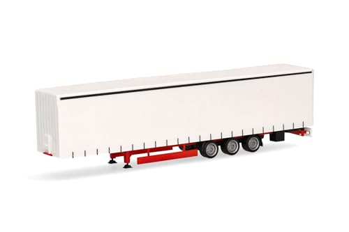 Herpa LKW Modell Lowlinergardinenplanenauflieger 15m 3achs, weiß, Miniatur im Maßstab 1:87, Sammlerstück, Made in Germany, Kunststoff von herpa