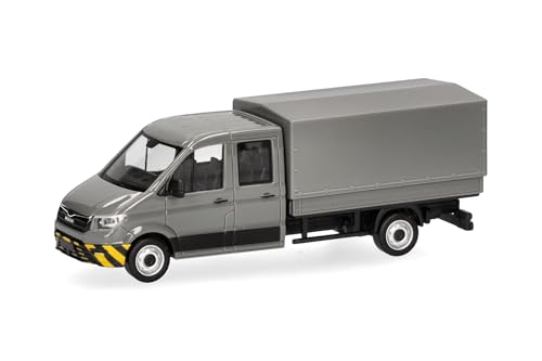 Herpa LKW Modell Man TGE Doppelkabine mit Pritsche grau-gelb, Miniatur im Maßstab 1:87, Sammlerstück, Made in Germany, Kunststoff von herpa