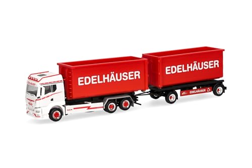 Herpa LKW Modell Man TGS TM Abrollmulden-Hängerzug Edelhäuser, Miniatur im Maßstab 1:87, Sammlerstück, Made in Germany, Kunststoff von herpa