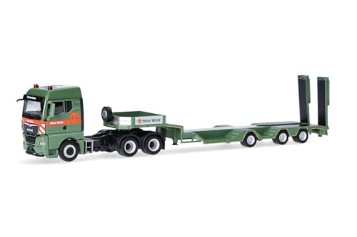Herpa LKW Modell Man TGX GM Allrounder Tieflade-Sattelzug Max Wild, Miniatur im Maßstab 1:87, Sammlerstück, Made in Germany, Kunststoff Herpa LKW Modell Man TGX GM Allrounder Tieflade-Sattelzug Max Wild, Miniatur im Maßstab 1:87, Sammlerstück, Made in Germany, Kunststoff von herpa