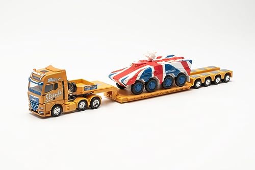 Herpa LKW Modell Man TGX GX 6x2 TiefladeSattelzug mit GTK Boxer England Spedition Steinle (Bayern/Lauingen), Miniatur im Maßstab 1:87, Sammlerstück, Made in Germany, Kunststoff von herpa