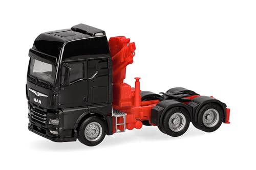 Herpa LKW Modell Man TGX GX Zugmaschine mit Ladekran 3achs (6x4), schwarzg, Miniatur im Maßstab 1:87, Sammlerstück, Made in Germany, Kunststoff von herpa