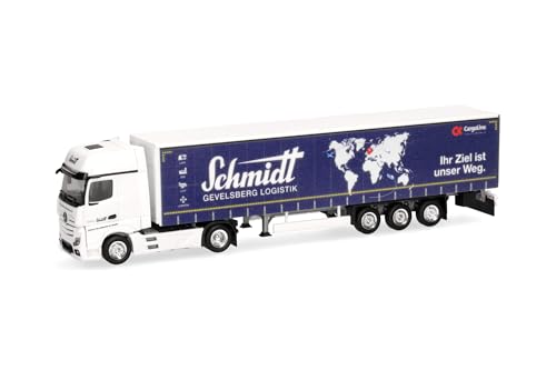 Herpa LKW Modell Mercedes-Benz Actros Bigspace Gardinenplanen-Sattelzug Schmidt Gevelsberg, Miniatur im Maßstab 1:87, Sammlerstück, Made in Germany, Kunststoff von herpa