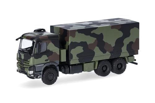 Herpa LKW Modell Mercedes-Benz Arocs 6x6 Pritsche/Plane, dekoriert, Miniatur im Maßstab 1:87, Sammlerstück, Made in Germany, Kunststoff, Camouflage Herpa LKW Modell Mercedes-Benz Arocs 6x6 Pritsche/Plane, dekoriert, Miniatur im Maßstab 1:87, Sammlerstück, Made in Germany, Kunststoff, Camouflage von herpa