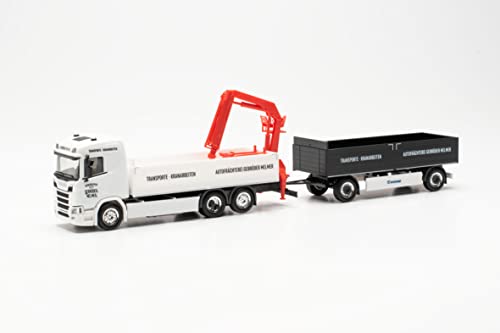 Herpa LKW Modell Scania CR 20 ND Pritschen-Hängerzug mit Ladekran Gebrüder Melmer, originalgetreu im Maßstab 1:87, Modell LKW, Modellbau, Made in Germany, Deko, LKW-Modell aus Kunststoff Herpa LKW Modell Scania CR 20 ND Pritschen-Hängerzug mit Ladekran Gebrüder Melmer, originalgetreu im Maßstab 1:87, Modell LKW, Modellbau, Made in Germany, Deko, LKW-Modell aus Kunststoff von herpa