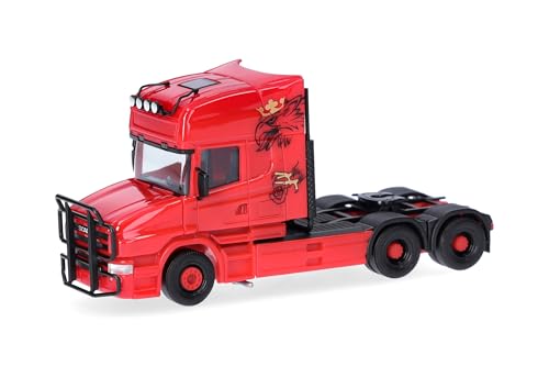 Herpa LKW Modell Scania Hauber 04 Topline Zugmaschine 3achs (6x4), rot, Miniatur im Maßstab 1:87, Sammlerstück, Made in Germany, Kunststoff von herpa