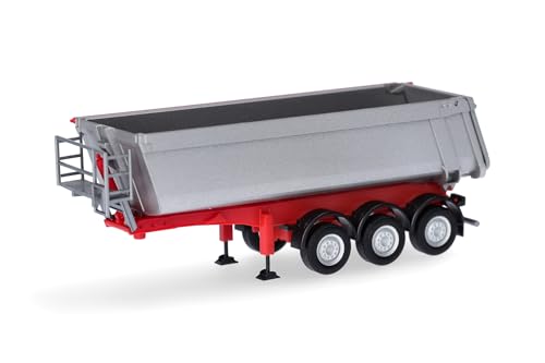 Herpa LKW Modell Schmitz Cargobull Kippsattelauflieger mit Stahlmulde, silbermetallic, Miniatur im Maßstab 1:87, Sammlerstück, Made in Germany, Kunststoff von herpa