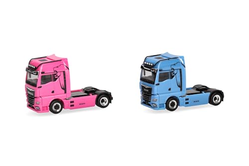 Herpa LKW Modell Set Woman & Man eTGX GX Zugmaschinen, 2achs, hellblau und pink, Miniatur im Maßstab 1:87, Sammlerstück, Made in Germany, Kunststoff Herpa LKW Modell Set Woman & Man eTGX GX Zugmaschinen, 2achs, hellblau und pink, Miniatur im Maßstab 1:87, Sammlerstück, Made in Germany, Kunststoff von herpa