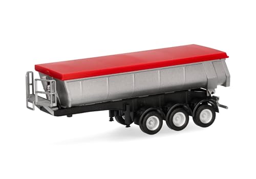 Herpa LKW Modell Thermomuldenauflieger 3achs,, Miniatur im Maßstab 1:87, Sammlerstück, Made in Germany, Kunststoff, Farbe: silber (Plane rot) von herpa