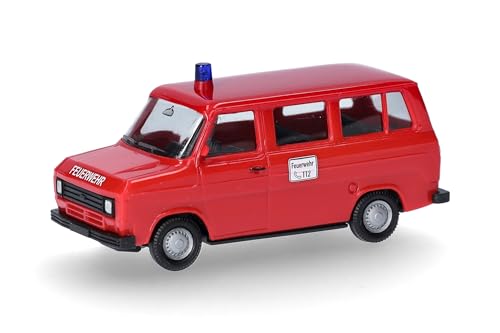 Herpa Modellauto Ford Transit Bus MTW Feuerwehr (Basic), Miniatur im Maßstab 1:87, Sammlerstück, Made in Germany, Modell aus Kunststoff von herpa