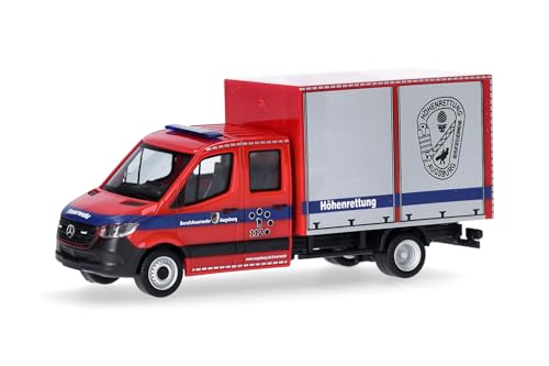 Herpa Modellauto Mercedes-Benz Sprinter 18 Kasten Feuerwehr Augsburg (Bayern/Augsburg), Miniatur im Maßstab 1:87, Sammlerstück, Made in Germany, Modell aus Kunststoff, Rot von herpa