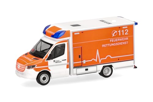 Herpa Modellauto Mercedes-Benz Sprinter 18 RTW Feuerwehr Bochum, Miniatur im Maßstab 1:87, Sammlerstück, Made in Germany, Modell aus Kunststoff, Tagesleuchtrot, Weiß Herpa Modellauto Mercedes-Benz Sprinter 18 RTW Feuerwehr Bochum, Miniatur im Maßstab 1:87, Sammlerstück, Made in Germany, Modell aus Kunststoff, Tagesleuchtrot, Weiß von herpa