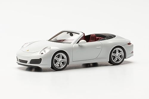 Herpa Modellauto Porsche 911 Carrera 2 Cabrio, carraraweiß metallic, Miniatur im Maßstab 1:87, Sammlerstück, Made in Germany, Modell aus Kunststoff von herpa