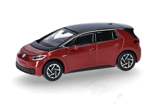 Herpa Modellauto VW ID. 3, Kings Red Metallic (Dach schwarz), Miniatur im Maßstab 1:87, Sammlerstück, Made in Germany, Modell aus Kunststoff von herpa