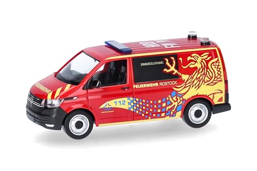 Herpa Modellauto VW T6.1 Bus Feuerwehr Rostock, Miniatur im Maßstab 1:87, Sammlerstück, Made in Germany, Modell aus Kunststoff Herpa Modellauto VW T6.1 Bus Feuerwehr Rostock, Miniatur im Maßstab 1:87, Sammlerstück, Made in Germany, Modell aus Kunststoff von herpa