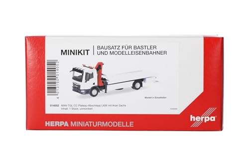 Herpa Modellbausatz Man TGM Plateau-Abschlepp-LKW mit Kran (1 Stück), Miniatur im Maßstab 1:87, Sammlerstück, Kit für Modellbau, Kunststoff von herpa