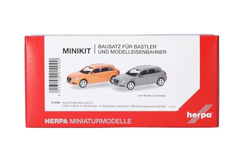 Herpa Modellbausatz MiniKit Audi A3 Sportback (2012) Glutorange und Nardograu, 2 Stück, Miniatur im Maßstab 1:87, Sammlerstück, Kit für Modellbau, Kunststoff von herpa