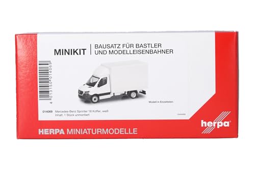 Herpa Modellbausatz MiniKit Mercedes-Benz Sprinter 18 Transporter mit Koffer, Miniatur im Maßstab 1:87, Sammlerstück, Kit für Modellbau, Kunststoff, Farbe: weiß von herpa