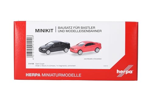 Herpa Modellbausatz MiniKit Opel Coupé (2000), Schwarz und Magmarot, 2 Stück, Miniatur im Maßstab 1:87, Sammlerstück, Kit für Modellbau, Kunststoff von herpa