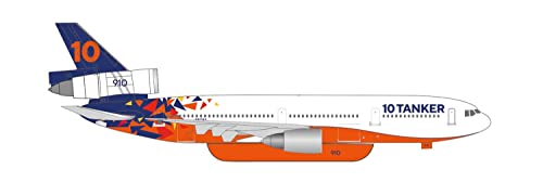 Herpa Modellflugzeug 10 Tanker Mcdonnell Douglas DC-10 Maßstab 1:500- Modellbau Flugzeug, Flugzeugmodell für Sammler, Miniatur Deko, Flieger ohne Standfuß aus Metall von herpa