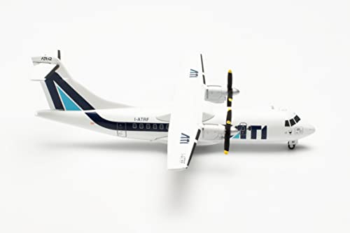 Herpa Modellflugzeug ATI Aero Trasporti Italiani ATR-42-300 Maßstab 1:200 - Modellbau Flugzeug, Flugzeugmodell für Sammler, Miniatur Deko, Flieger ohne Standfuß aus Metall, Weiß, Blau von herpa