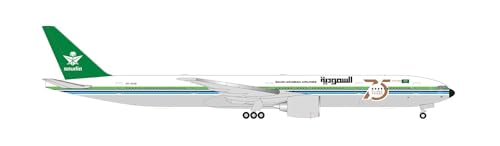 Herpa Modellflugzeug Boeing 777-300ER "Saudia - 75 Years Retrojet Maßstab 1:500 - Modellbau Flugzeug, Flugzeugmodell für Sammler, Miniatur Deko, Flieger ohne Standfuß aus Metall von herpa