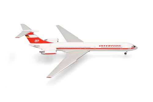 Herpa Modellflugzeug Interflug Ilyushin IL-62M, Miniatur im Maßstab 1:500, Sammlerstück, Modell ohne Standfuß, Metall von herpa