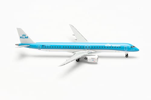 Herpa Modellflugzeug KLM Cityhopper Embraer E195-E2, PH-NXA Maßstab 1:500 - Modellbau Flugzeug, Flugzeugmodell für Sammler, Miniatur Deko, Flieger ohne Standfuß aus Metall von herpa
