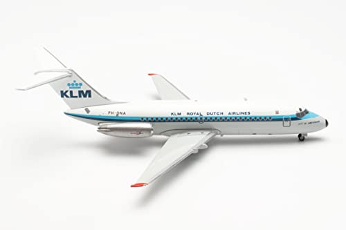 Herpa Modellflugzeug KLM Douglas DC-9-15, PH-DNA Amsterdam Maßstab 1:200 - Modellbau Flugzeug, Flugzeugmodell für Sammler, Miniatur Deko, Flieger mit Standfuß aus Metall von herpa