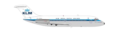 Herpa Modellflugzeug KLM Douglas DC-9-15, PH-DNA Amsterdam Maßstab 1:200 - Modellbau Flugzeug, Flugzeugmodell für Sammler, Miniatur Deko, Flieger mit Standfuß aus Metall von herpa