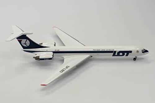 Herpa Modellflugzeug Lot Polish Airlines Ilyushin IL-62M SP-LBD Maßstab 1:200 - Modellbau Flugzeug, Flugzeugmodell für Sammler, Miniatur Deko, Flieger ohne Standfuß aus Metall, Weiß, Blau von herpa