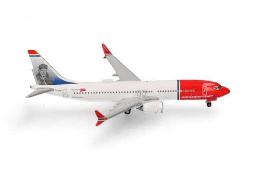 Herpa Modellflugzeug Norwegian Air Shuttle Boeing 737 Max 8 - SE-RTA Charles Lindbergh Miniatur im Maßstab 1:500, Sammlerstück, Flugzeug Modell ohne Standfuß, Metall Herpa Modellflugzeug Norwegian Air Shuttle Boeing 737 Max 8 - SE-RTA Charles Lindbergh Miniatur im Maßstab 1:500, Sammlerstück, Flugzeug Modell ohne Standfuß, Metall von herpa