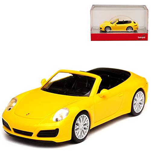 Herpa Porsche 911 991 Carrera 4S II Cabrio Racing Gelb Modell Ab 2012 Ab Facelift 2015 H0 1/87 Modell Auto mit individiuellem Wunschkennzeichen von herpa